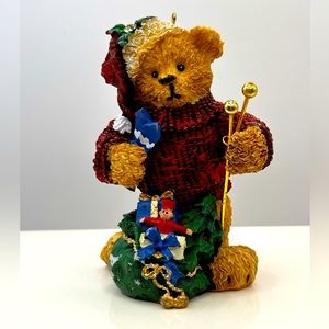 Vintage Santa Teddy Bear Decoration 3.5" Hanging Figurine  Christmas Ornament